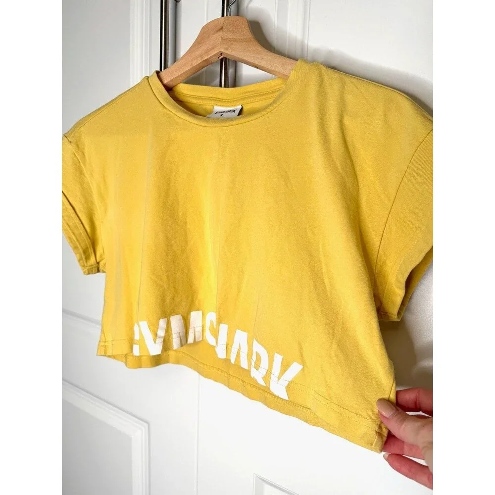 Gymshark Top Womens S Yellow Cropped Spellout Athleisure Gym Yoga Activewear Tee